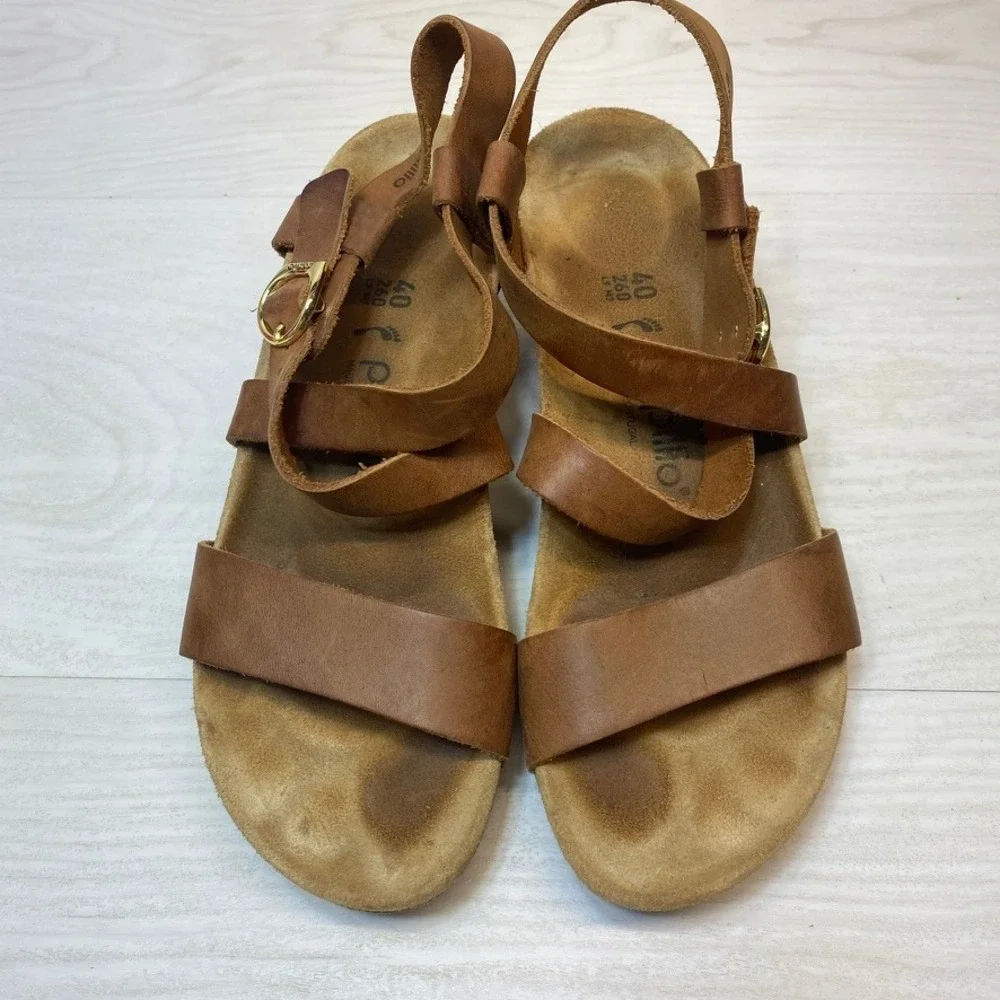 Papillio Womens 40 Wedge Sandals Lana Brown Leather Cork Platform Ankle Strap